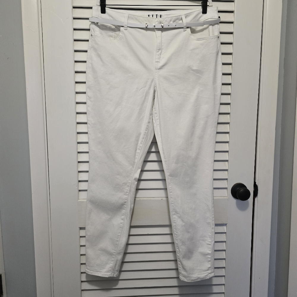 ELLE Women's High-Rise Skinny Jeans 16 White Stretch Belted EUC